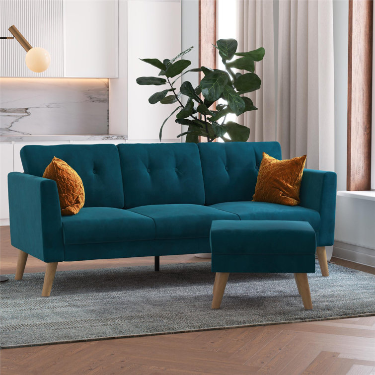 Teal velvet best sale chaise sofa